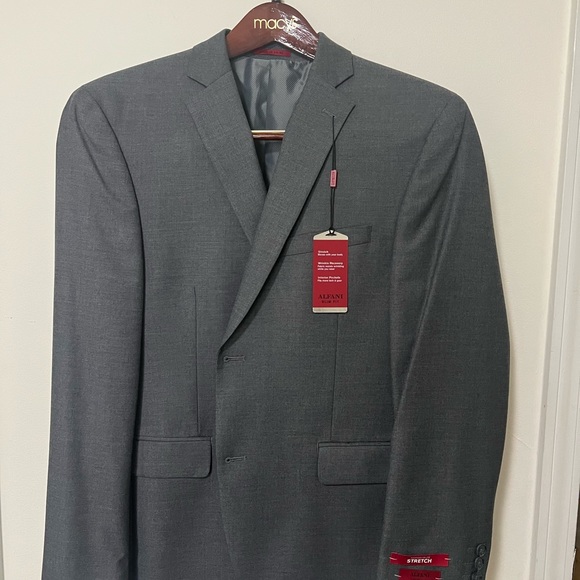 ALFANI medium gray Mens slim fit stretch solid suit Jacket, vest and pants - Picture 2 of 9